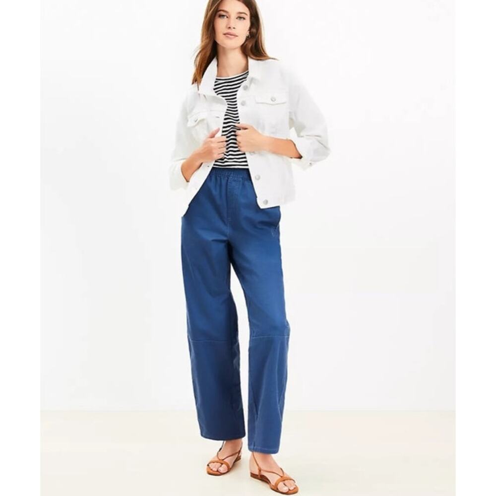 LOFT Blue Barrel Leg Pants XS Cotton Pull On Pockets 2025 Style